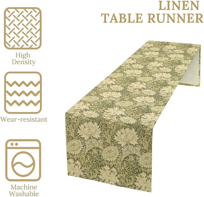 Retro Flower Table Runner William Morris Country Farmhouse Flowers Art Printed Runner for Home Kitchen Dining Table Living Room Decor Fabric 1 Panel W13xL60in