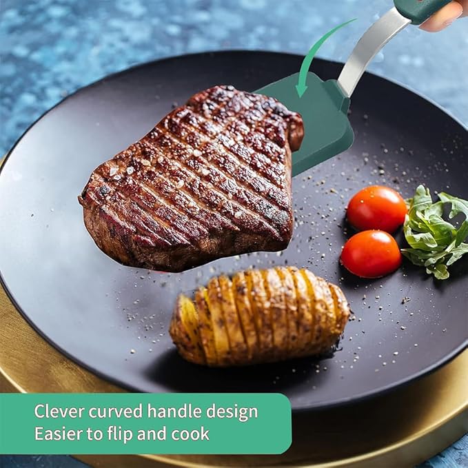 2Pcs Silicone Spatula Turner,Wide Pancake Spatulas utensils set for cooking,Heat Resistant Non-Stick Kitchen Use s for Flipping Pancakes, Omelettes, Fish,Dishwasher Safe.(Green)