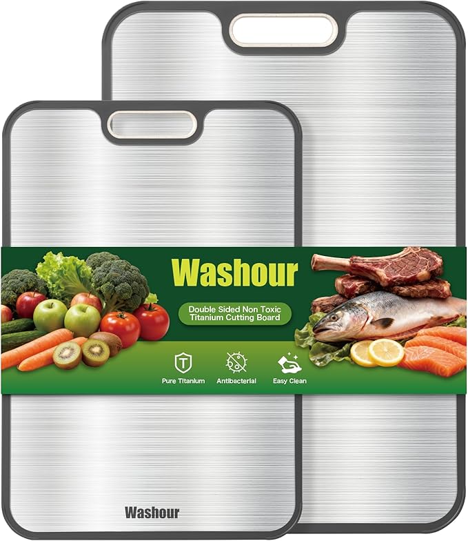 Titanium Cutting Boards for Kitchen, Non Toxic 2-in-1 Cutting Board Double Sided, Food Grade Chopping Boards for Fresh Meat Vegetable, Easy to Clean Large Size (18”×16” + 16”×11”)