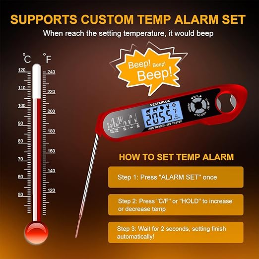 Digital Instant Read Meat Thermometer Waterproof Kitchen Food Cooking Thermometer Dual Probes Backlight, Alarm, °F/°C for BBQ Grill Smoker Steak Turkey Frying Baking Oven Water Oil