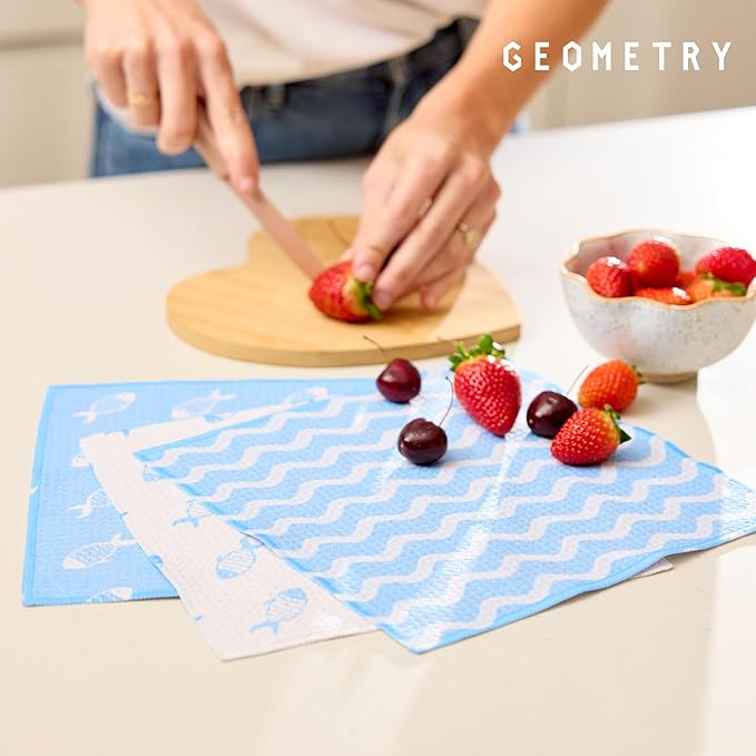 GEOMETRY Dishcloth – Spring & Summer Collection – Quick-Dry, Ultra-Absorbent, Reusable Microfiber Kitchen Towels for Drying & Cleaning - Summer Line - 6 Pack