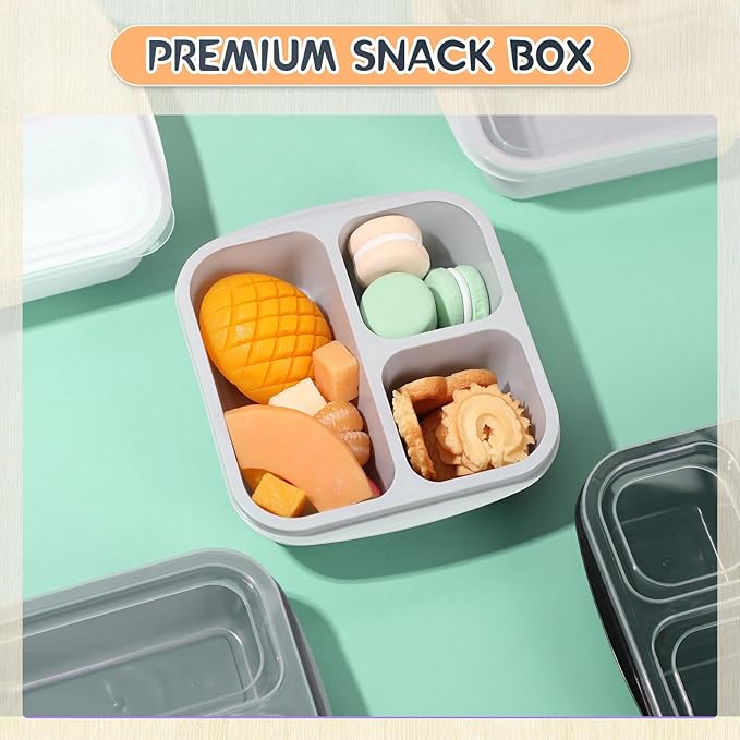 Honeydak 5 Pack Snack Containers 3 Compartment Bento Snack Boxes Divided Meal Prep Containers with Lids Reusable Adults Lunch Food Storage Box for School Work Travel(Black and White Ombre)