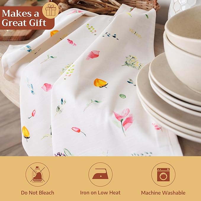 Maison d' Hermine Kitchen Towels Set of 3 100% Cotton 27.50" x 20" Reusable Cloth Tea Dish Towels Absorbent with Hanging Loop for Kitchen Gifts for Mothers Day Spring/Summer (Botanical Fresh)