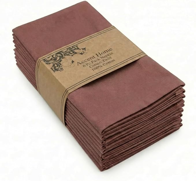 ACCENTHOME Accent Home 100% Cotton Napkins, Delicate Cloth Napkins for Dinners, Parties and Weddings，18 x 18 Inch Set of 6 - Burgundy