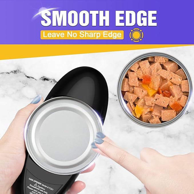 One Touch Battery Operated Electric Can Opener Fits Almost Size Can With Smooth Edge, Hands Free Electric Can Openers for Kitchen, Kitchen Gadgets Automatic Can Opener for Seniors, Arthritis Black