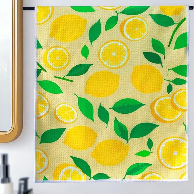 18” x 30” Highly Absorbent Kitchen Towels, Quick Dry Microfiber Tea Towel, Dish Towels for Kitchen Drying, Ultra Soft Premium Hand Towels (Lemon)