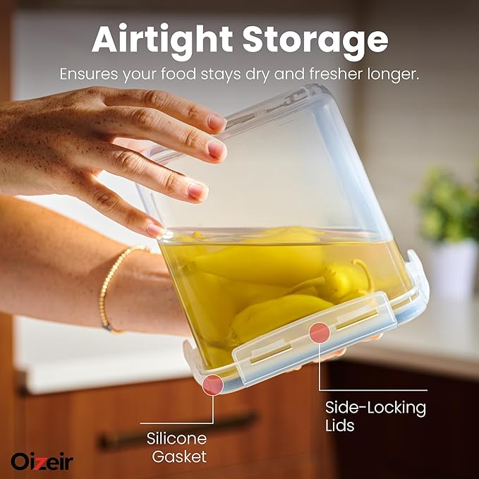 Airtight Food Storage Containers Set - Air Tight Pantry Storage Containers with Lids - Pasta Flour Sugar Cereal Containers - Storage Containers for Food - Kitchen Storage Container (Clear-24 Pack)