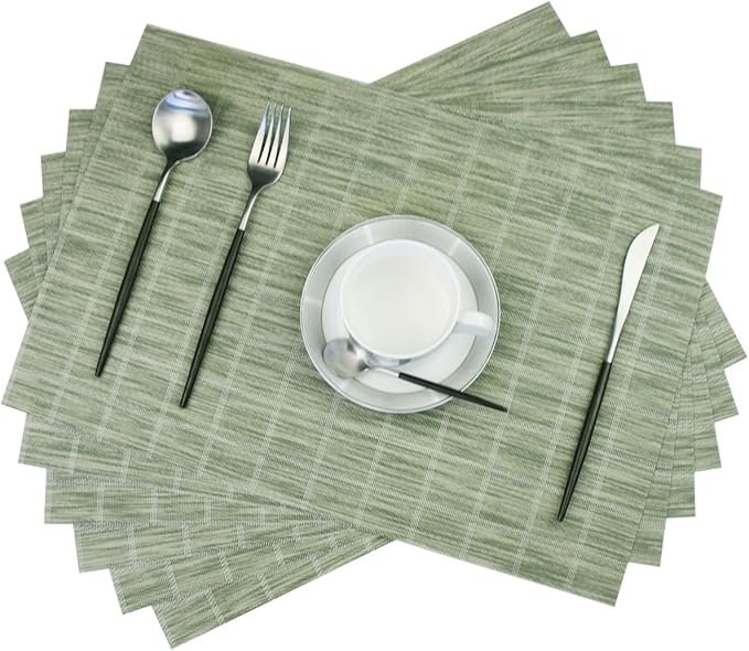 PIGCHCY Countryside Placemats Set of 6 Woven Heat Resistant Placemats Washable Easy to Clean Table Mats for Dining Room and Decor (Pear Green)