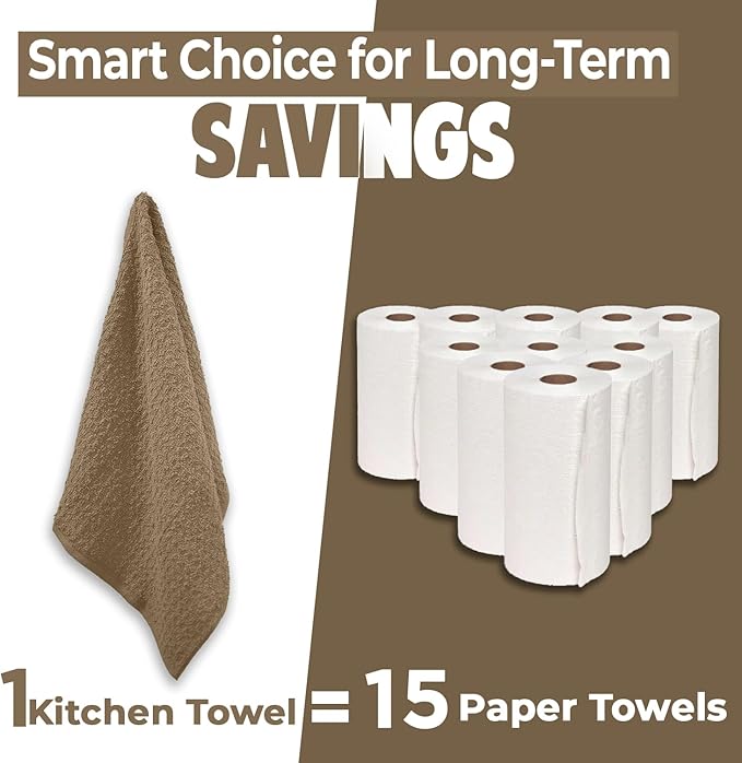 DAN RIVER Premium Kitchen Towels - [Pack of 6] 100% Cotton (16x 26 Inches) -Super Soft,Highly Absorbent, Quick Dry, Dish Towels for Kitchen Towels -Tan