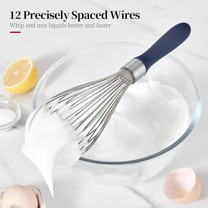 12inch Kitchen Wire Whisk, 18/10 Stainless Steel Metal Balloon Wisk （Large, Midnight Blue）