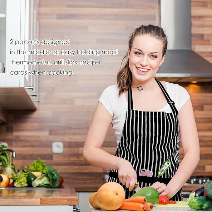 Syntus Apron for Men Women, Adjustable Cooking Kitchen Chef Aprons with 2 Pockets, Cotton/Polycotton/Polyester