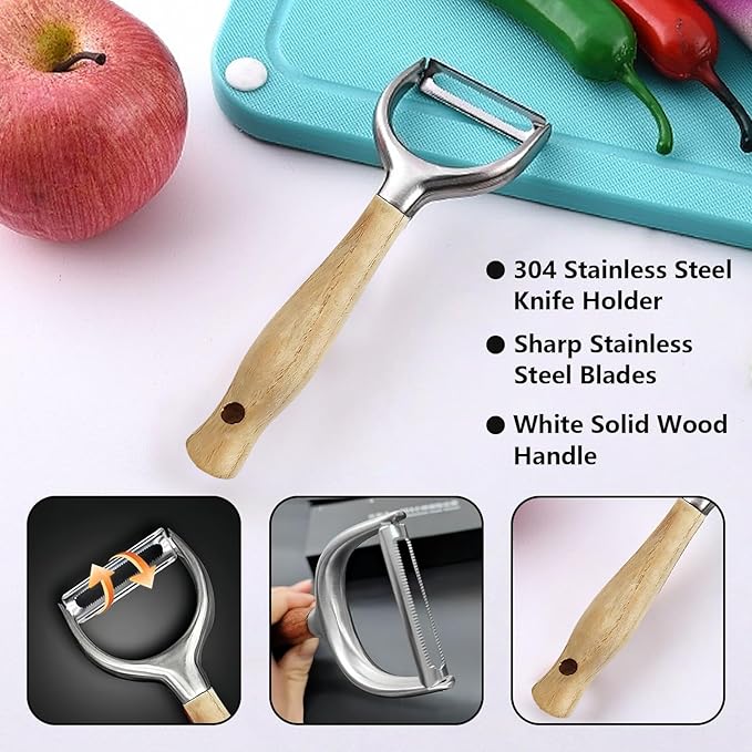 Vegetable Peelers For Kitchen,Stainless Steel Potato Peelers,Swivel Fruit Peeler Featuring Sharp And Durable Blades,Can Be Quickly Peeled,Ergonomic Solid Wood Anti Slip Handle