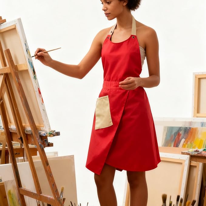 Kitchen Apron with Pockets for Adults,Waterproof Cooking Aprons for Women/Men,Baking/Grilling,Green/Orange/Wine Red
