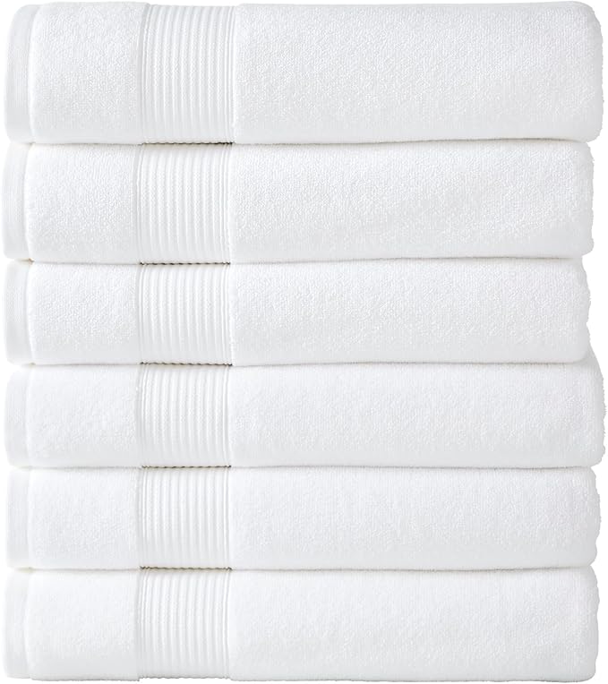 Modern Threads Hotel Collection 6-Pack 100% Ring Spun Cotton, Highly Absorbent Quick Drying Bath Towel Set, White, 30x60