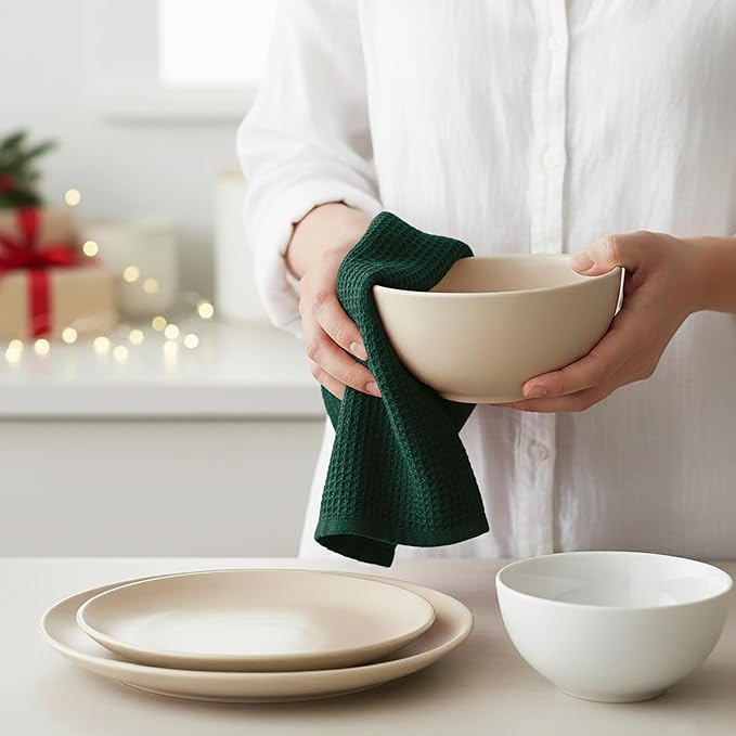 PurpleEssences Waffle Weave Kitchen Towel, 100% Cotton - 15x25 Inches with Hanging Loop, Ultra Soft Absorbent Quick Drying Dish Cloth, Tea and Hand Towels, 6 Pack - Spring Easter Summer - Green