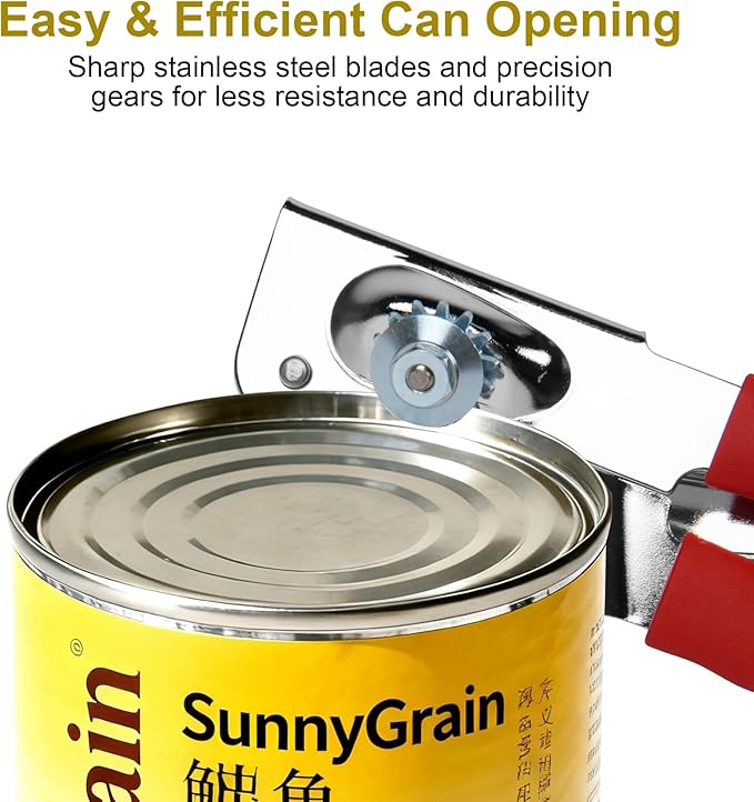Commercial Can Opener, Hand Crank Manual Manual Heavy Duty with Extra-long Handles, Oversized Knob, Large Handheld Can Open Easy for Big Cans, Red