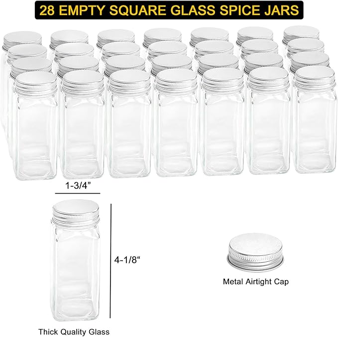 SpaceAid Spice Rack Organizer with 21 Spice Jars, 386 Spice Labels, Chalk Marker and Funnel Set for Cabinet, Countertop, Pantry, Cupboard or Door & Wall Mount - 21 Jars, 13.4" W × 9" H, Black