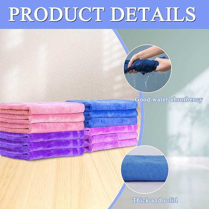12 Pcs Extra Large Microfiber Cleaning Cloth, 20" x 30" Washable Reusable Large Floor Cloth Rags, Microfiber Towels for Mop Cleaning Office Bathrooms Housekeeping (Purple, Blue, Pink)