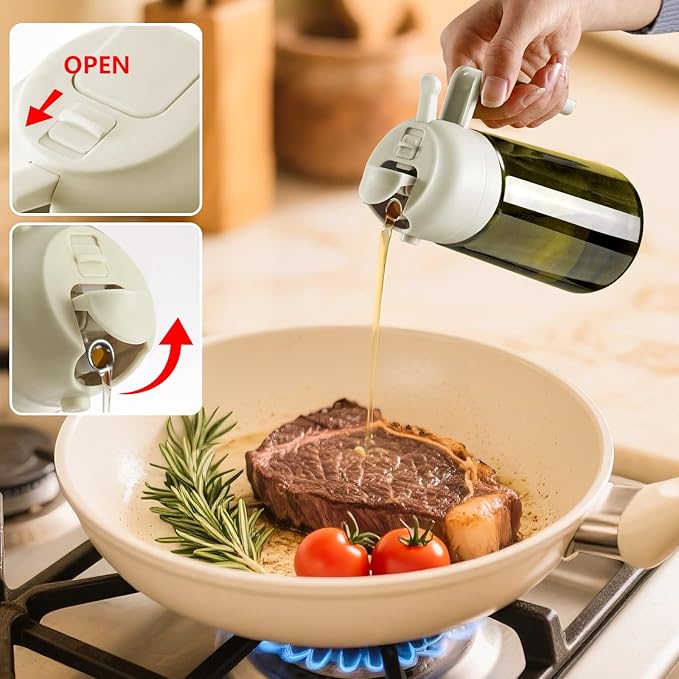 SWEET VIEW Olive Oil Dispenser and Oil Sprayer – 16oz/470ml Glass Light-Proof Oil Pourer for Kitchen, Air Fryer, Cooking, Salad, and BBQ