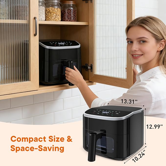 OLIXIS 4QT Air Fryer with Visible Window, 1500W Digital Touchscreen Air Fryer with 8 Presets, Auto Shut Off & Nonstick Dishwasher Safe Basket, 60-Min Timer, Max 400°F, Black