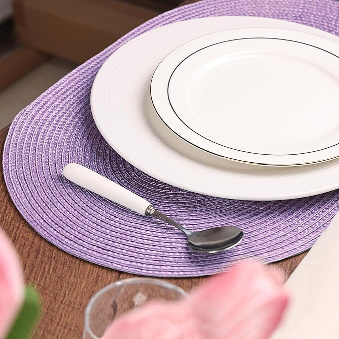 AHHFSMEI Placemats Set of 6 for Dining Table Washable Woven Non-Slip 18x12 inches Placemat Heat-Resistant Durable Table Mats for Dining Table Easy to Clean(Lavender Purple)
