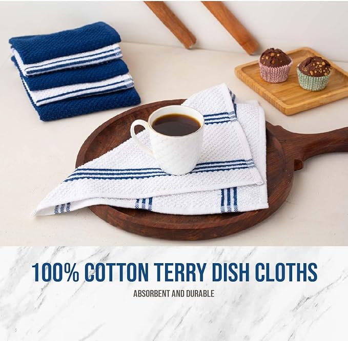 Lane Linen Tea Towels for Kitchen - 16 Pc Kitchen Towel Set with Silicone Oven Mitts and Pot Holders Sets, Cotton Kitchen Towels, Absorbent Dish Towels, Hand Towels for Kitchen - Indigo