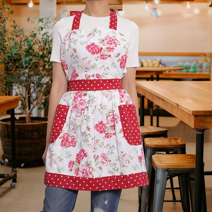 NEOVIVA Kitchen Aprons for Women with Pockets,Cooking Aprons for Women,Vintage Apron for Baking Gardening,Gifts for Mothers