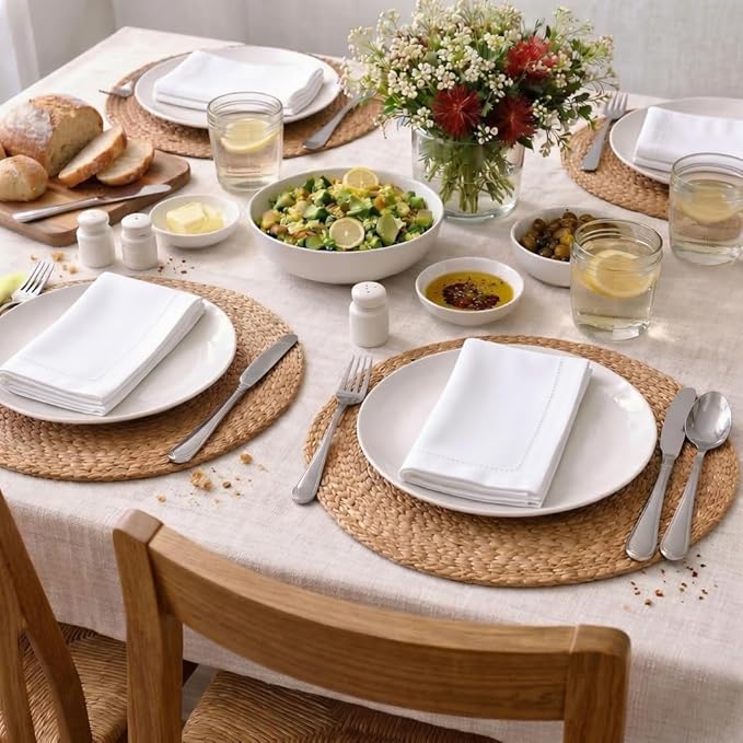 Palisa White Cotton Napkins Set of 12 | Premium Hemstitch Detailing Cloth Dinner Napkins 18x18 Inch | Soft Washable & Reusable Table Napkins for Everyday Use Weddings Parties Restaurants & Hotels