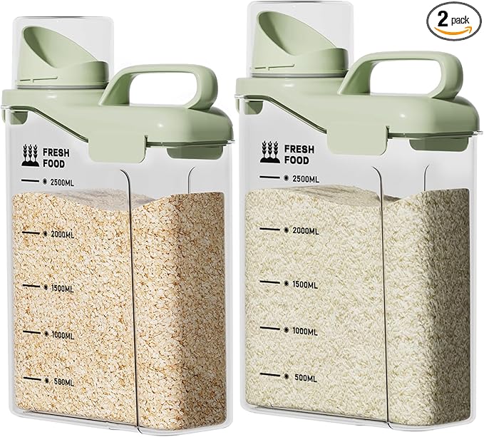 Rice Containers 5.5Lbs, and Cereal Storage Dispenser-Airtight Food Storage Organizers BPA free Plastic Kitchen Storage Containers food-grade PET material Suitable for rice, cereal, flour,etc(Green)