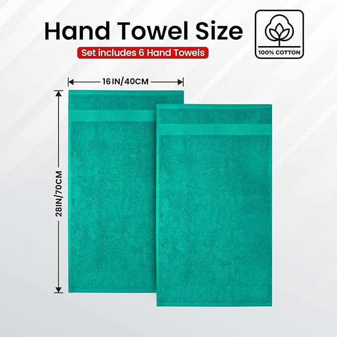 Infinitee Xclusives Green Hand Towels for Bathroom - Set of 6 (16x28 inches) 600 GSM, 100% Cotton Ultra Soft, Quick Drying, Hotel Quality Hand Towel Set (Vivid Green)