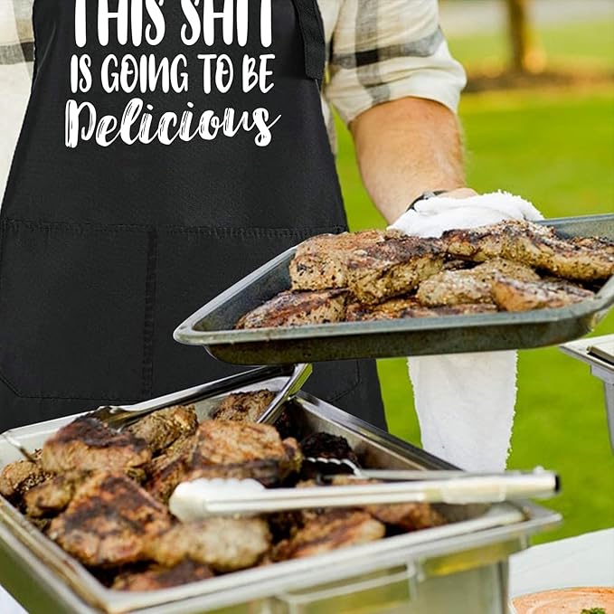 ZOORON Funny Cooking Chef Apron with Pockets BBQ Kitchen Work Aprons Birthday Father’s Day Grilling Gifts for Dad, Husband