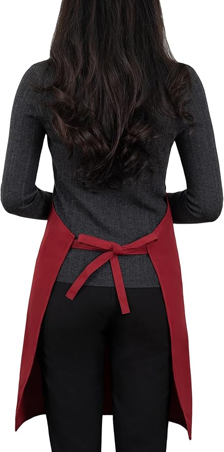 Apron for Men Women with Adjustable Straps and Large Pockets, Canvas Cotton Cooking Kitchen Chef Bib Aprons Waterproof Red