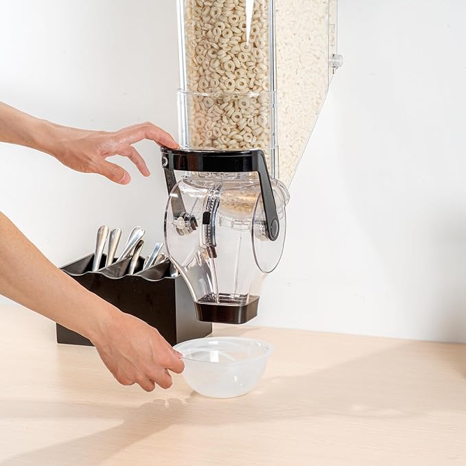 Restaurantware Cereal Dispenser 5 gal Plastic Wall-Mounted Gravity Bin Candy Dispenser Self-Serve Black Dry Food with Wall Mount Brackets for Breakfast Buffet or Hotel Use