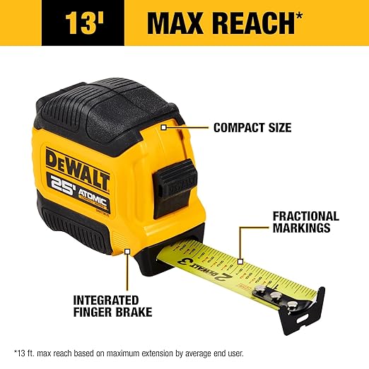DEWALT Atomic Compact Series 25 ft. Tape Measure (DWHT38125S) (Pack of 2)