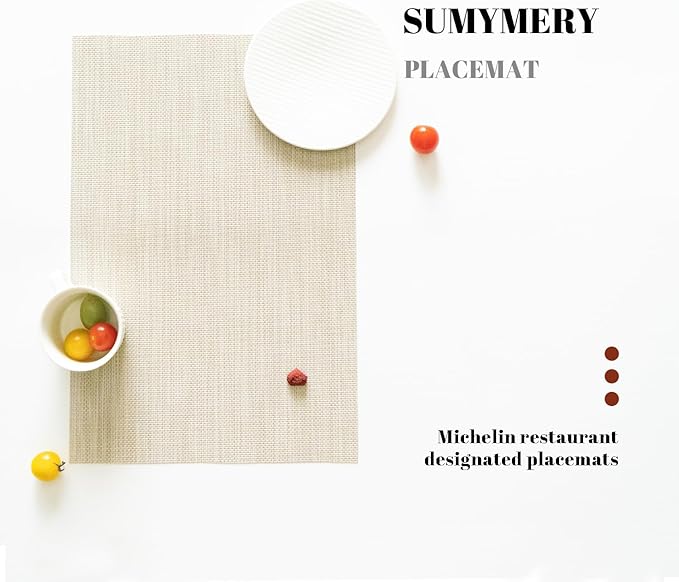 Placemats Set of 8 Vinyl/Plastic Woven Place Mats for Kitchen Table Indoor/Outdoor Washable Placemat Wipeable Dining Table Mats (Beige,8)