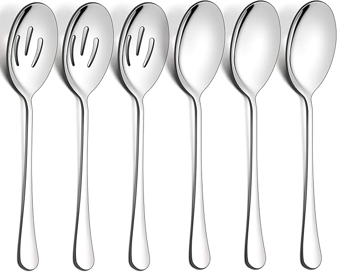 LIANYU 6 Pack Serving Spoons Set, Stainless Steel Large Slotted Spoons, Buffet Dinner Restaurant Serving Utensils, Catering Set for Party Banquet, 9.8 Inch