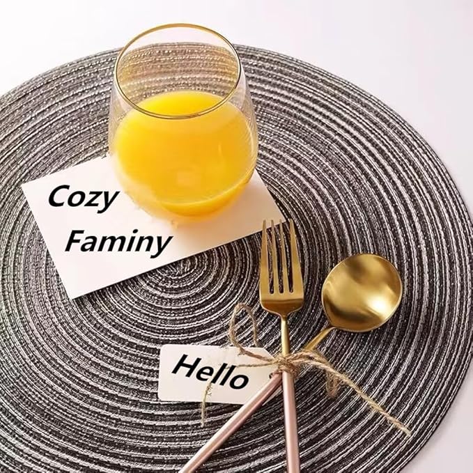 Rouned Braided Placemats Set of 4, 15 Inches Table Place Mats for Dining Table, Hot Pads for Kitchen, Trivets for Hot Dishes, Pots and Pans, Tabletop Accessories (Grey,4) ﻿
