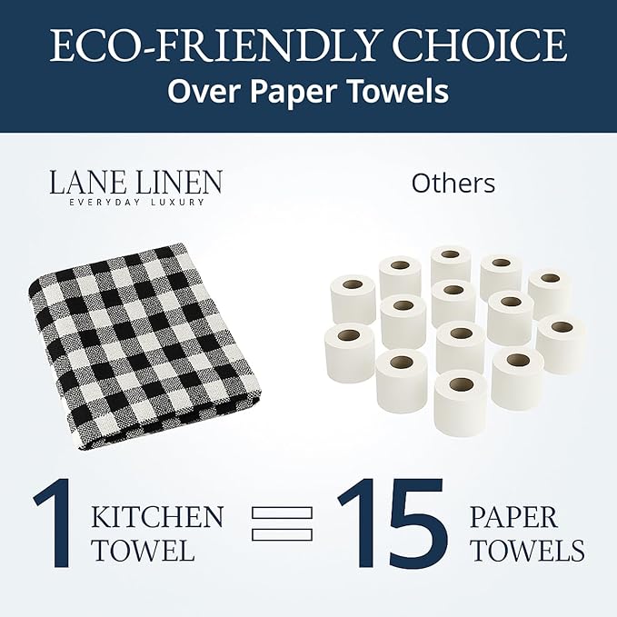 LANE LINEN Kitchen Towels Set – Pack of 6 Cotton Dish Cloths, 18”x28”, Soft & Quick-Drying Tea Towels for Cleaning – Black
