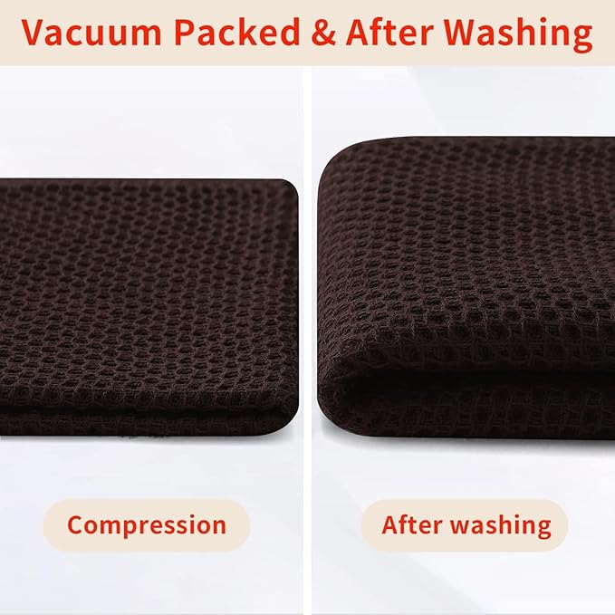 Homaxy 100% Cotton Kitchen Towels and Dishcloths Set, 12 x 12 Inches and 13 x 28 Inches, Set of 16 Bulk Kitchen Towels Set, Ultra Soft Absorbent Dish Cloths for Washing Dishes, Dark Brown