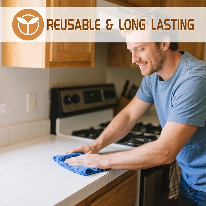 8 Pcs Highly Absorbent Microfiber Cleaning Cloth, 15.75"x15.75" Large Washable Reusable Microfiber Towel for House Floor Kitchen Car Window, Lint and Streak Free