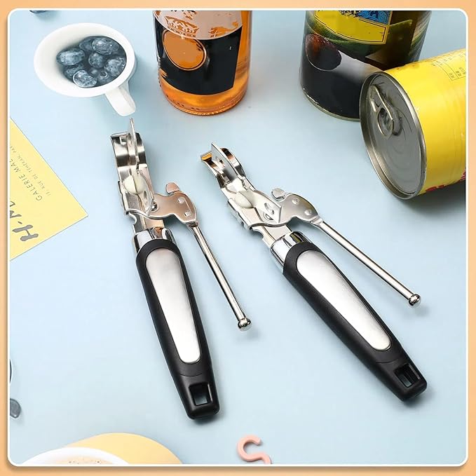Gisafai 10 Pcs Can Opener Manual Bulk Smooth Edge with Sharp Blade and Soft Non Slip Grip Handle Heavy Duty Handheld Safety Can Opener, Black and Silver