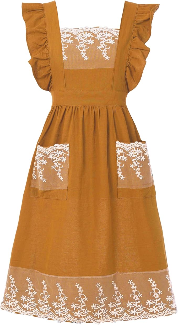 Aoomzoon Vintage Aprons for Women with Pockets Cute Lace Ruffle Adjustable Apron for Cooking Kitchen Baking Gardening