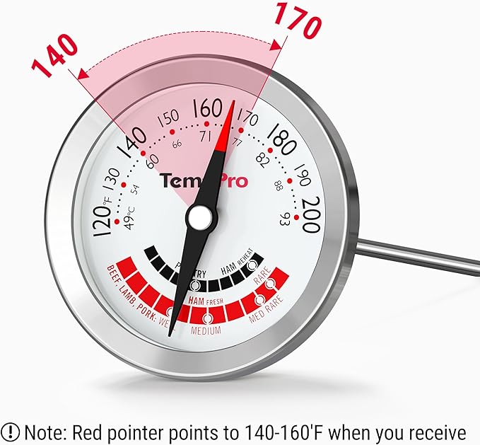 TempPro APT200 2 Pcs Meat Thermometer for Cooking with Extra-Large 2-Inch Dial, Analog Dial Food Cooking Thermometer for Poultry, Pork, Beef Candy Making Accessory (Previously ThermoPro)