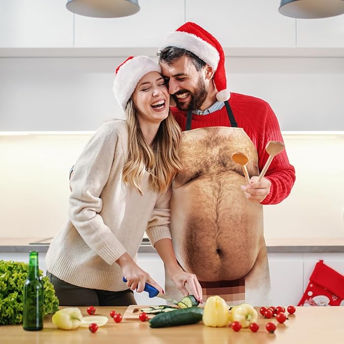 Funny Men Cooking Grilling Aprons Belly BBQ Funny Gag Gifts for Christmas, White Elephant Gift Exchange