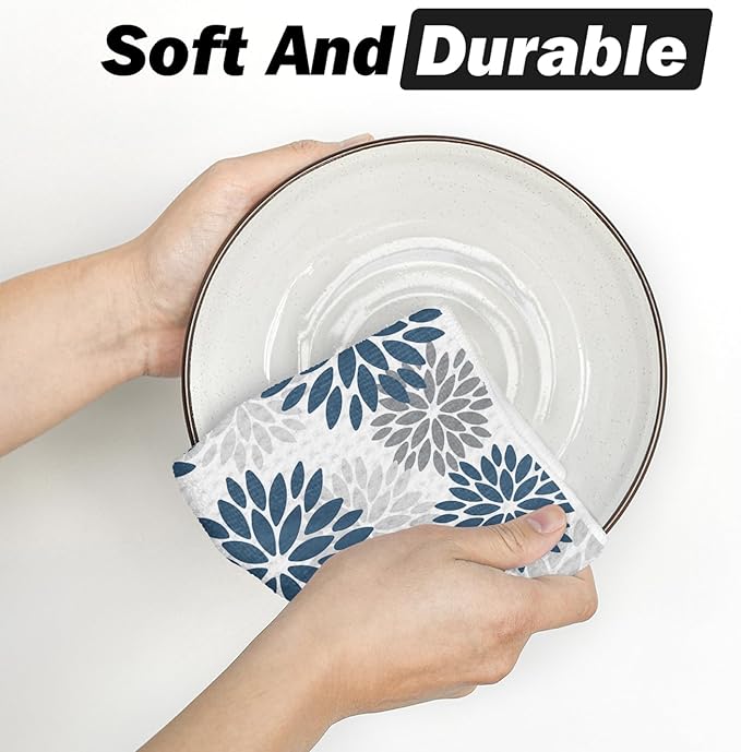 Artoid Mode Aqua Dahlia Floral Bar Kitchen Towels, 12x24 Inch Quick Dry Microfiber Cloth Dish Towels for Kitchen Drying Set of 2