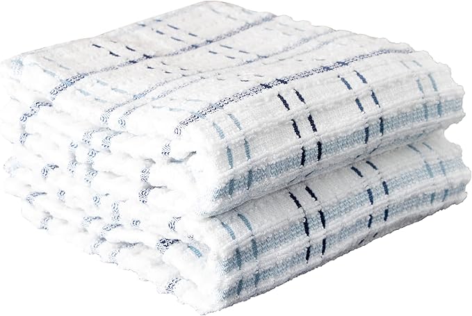 Ritz Royale Collection 100% Combed Terry Cotton, Highly Absorbent, Kitchen Towel Set, 13-3/4" x 12", 4-Pack, Solid & Checked, Federal Blue