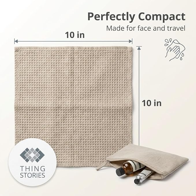 Flax Linen Washcloths for Bathroom - Waffle Washcloths 4-Pack 10x10 inch - Linen Face Cloths - Waffle Weave Cleaning Cloths with Loop - Exfoliating Face Towel for Women