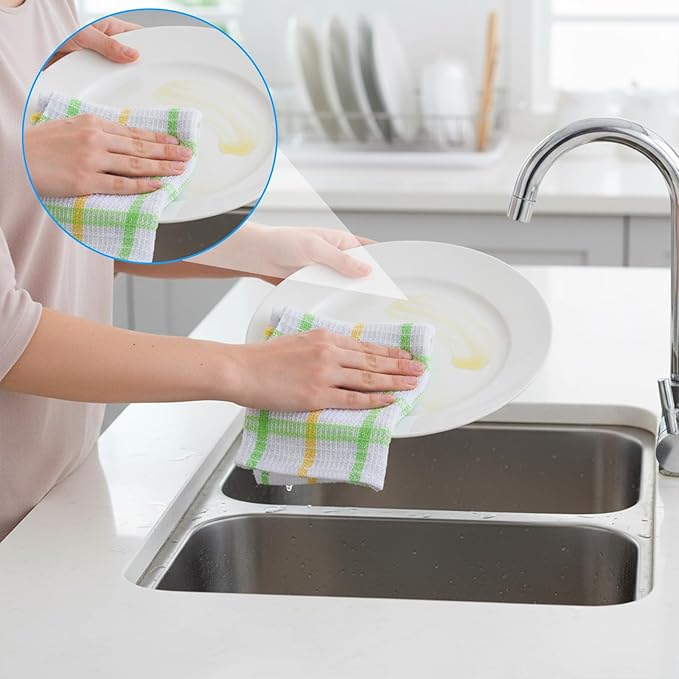 Lemecima 36 Pieces Kitchen Dish Cloths Dish Towels Washable Cleaning Cloth for Washing Dishes Wipe Glass Home Kitchen Household Supplies, 12 x 12 Inch (3 Colors)