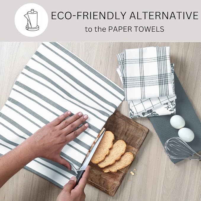 Assorted Kitchen Towels 100% Cotton 16x26 Inch - Super Absorbent, Soft & Quick Drying, Multi-Purpose for Drying & Cleaning, Ideal for Kitchen & Home Use, Set of 5 Low-Lint Dish Towels Grey