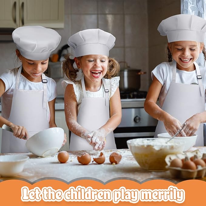 Handepo 40 Pcs Apron Chef Hat Set Aprons Chef 's Bib Apron Hats Bulk for Cooking Painting 7-13 Years